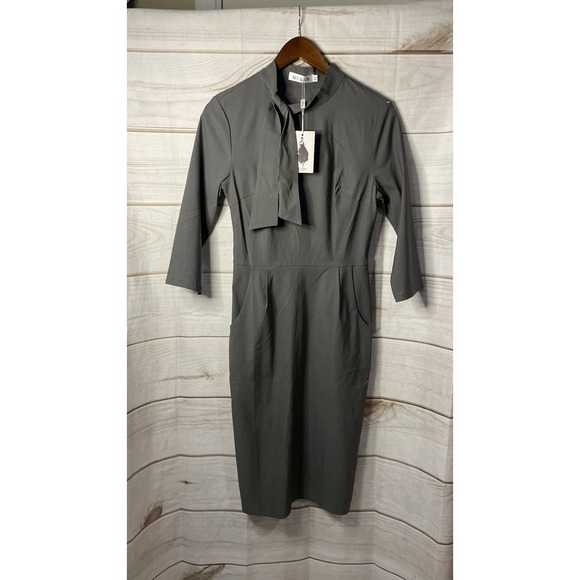 MUXXN Womens Charcoal Grey 3/4 Sleeve Stretch Dress MediumMod‎ 60's Old Money - Picture 1 of 6